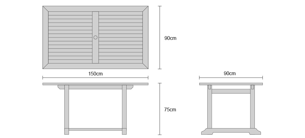 Hilgrove Teak Fixed Rectangular Table - Dimensions